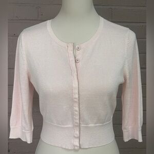 WHBM Pink shimmer snap button crop Cardigan